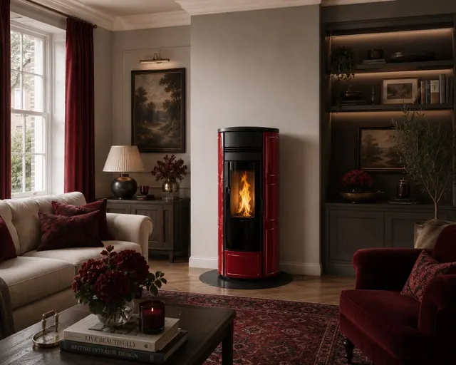 Kominek na pellet Klover Style 180 Plus ceramika bordowa