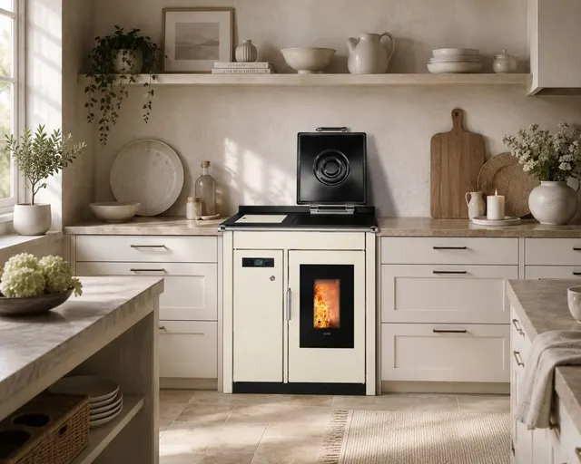 Kuchnia na pellet Klover Smart 80 BT stal kremowy
