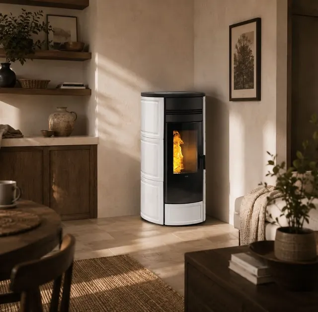 Kominek na pellet Klover Style 180 Plus ceramika  kość słoniowa