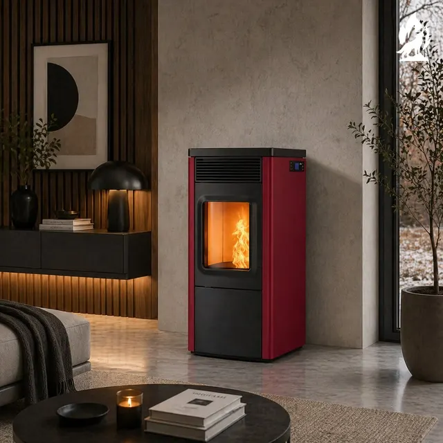 Kominek na pellet Nobis 6/9 N70 V stal bordowa
