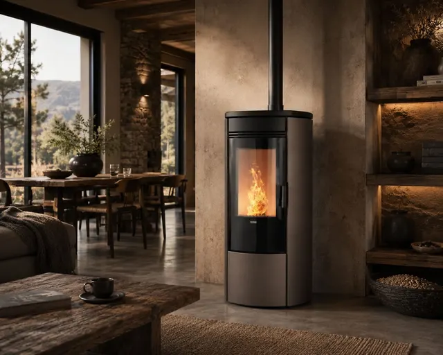 Kominek na pellet Klover Oblo Air stal brązowa