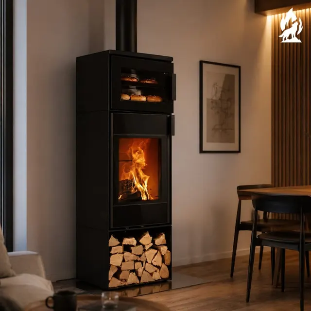 Kominek na drewno Nobis 8/10 Flat 300 stal czarna