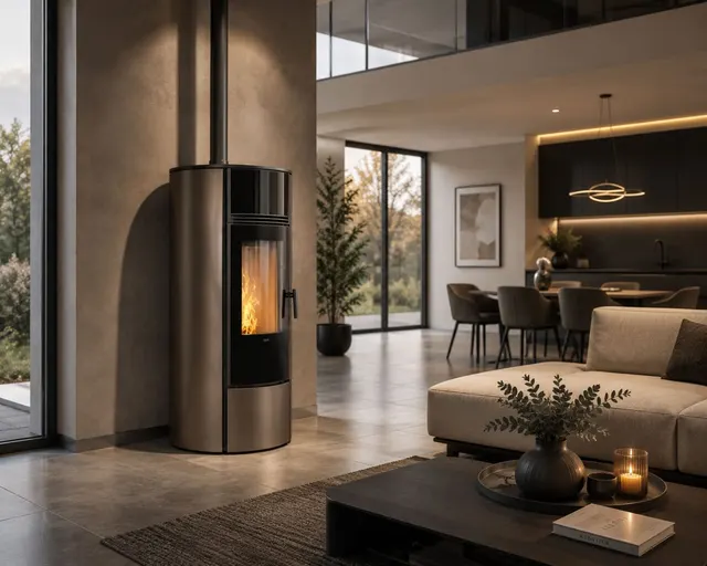 Kominek na pellet Klover Super 7 Air stal brązowa
