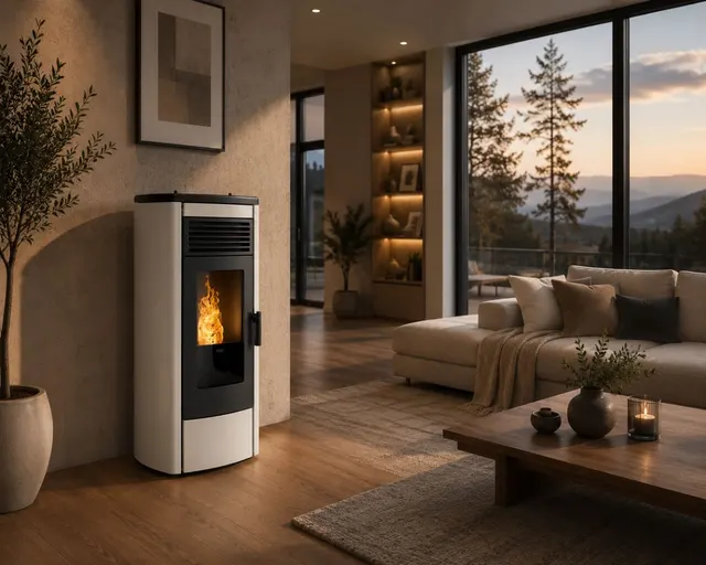 Kominek na pellet Klover Thermoaura stal kość słoniowa