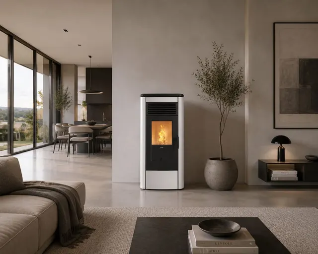 Kominek na pellet Klover Aura 80 Multi-Air stal kość słoniowa