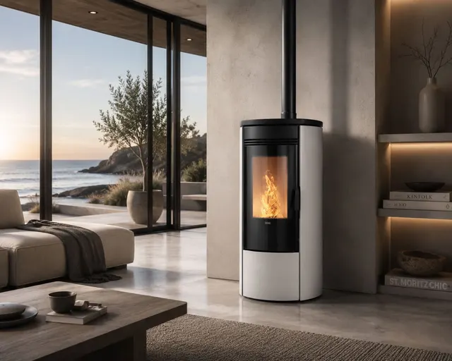 Kominek na pellet Klover Oblo Air stal kość słoniowa