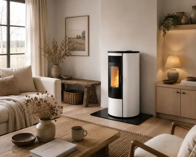 Kominek na pellet Klover Omega 120 Multi-Air stal kość słoniowa