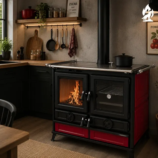 Wood-burning cooker Thermorossi Viola Maiolica bordow