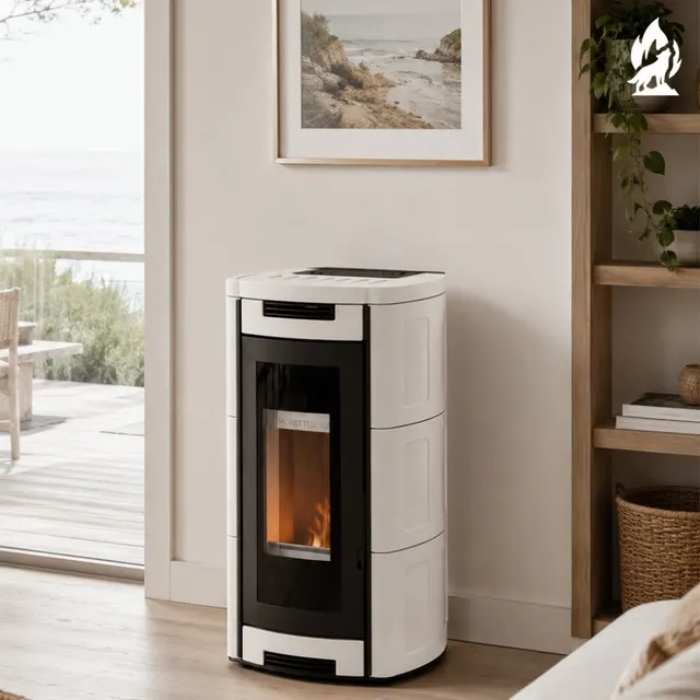 Kominek na drewno Moretti Design Aladino Wood ceramika biała