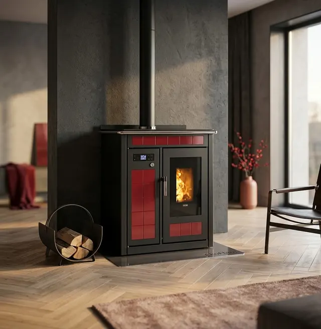 Kuchnia na pellet Klover Smart 80 Plus ceramika bordowa