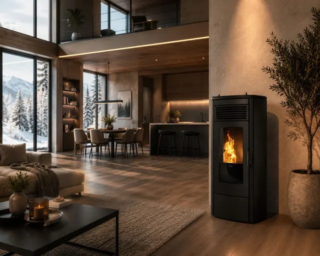 Kominek na pellet Klover Thermoaura stal czarna