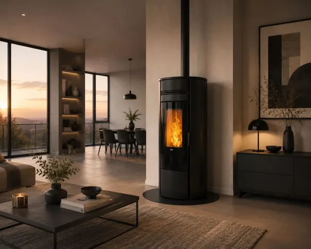 Kominek na pellet Klover Style 180 stal czarna