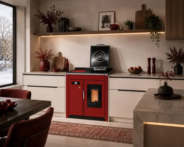 Kuchnia na pellet Klover Smart 80 BT stal bordo